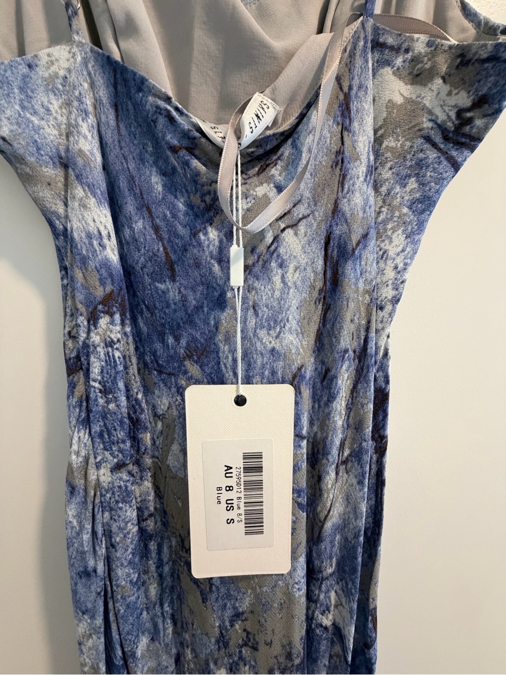 Blue Gray Marble Cowl Neck Slip Dress - Picture 7 of 7